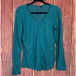 Snoskins Womens Blue V-neck Long Sleeve Top Size Medium M Casual Basic USA